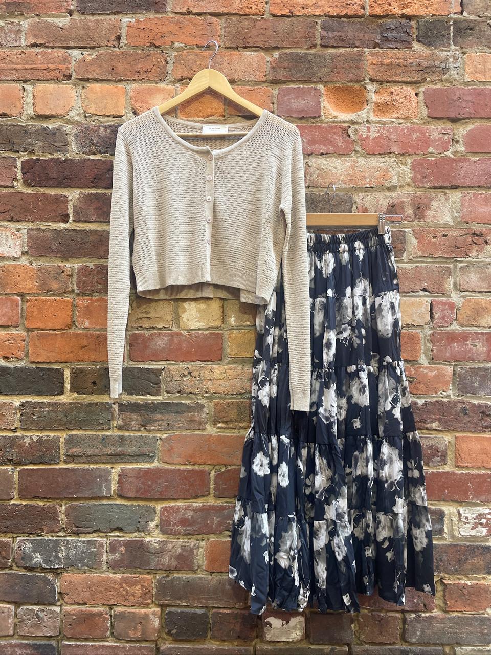 Monochrome Floral Maxi Skirt