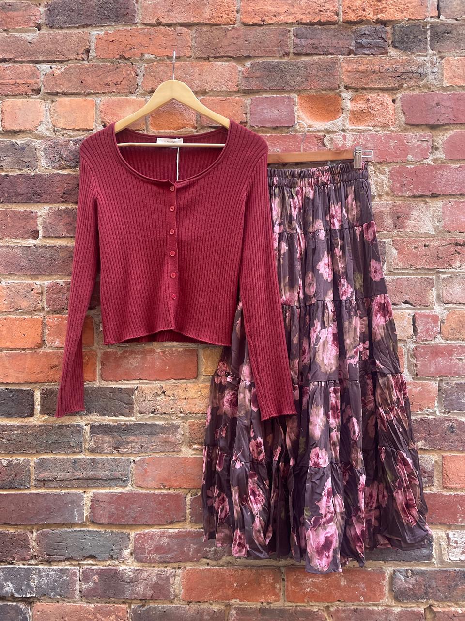Brown Floral Maxi Skirt