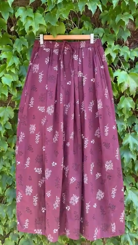 Cotton Floral Skirt - Burgundy