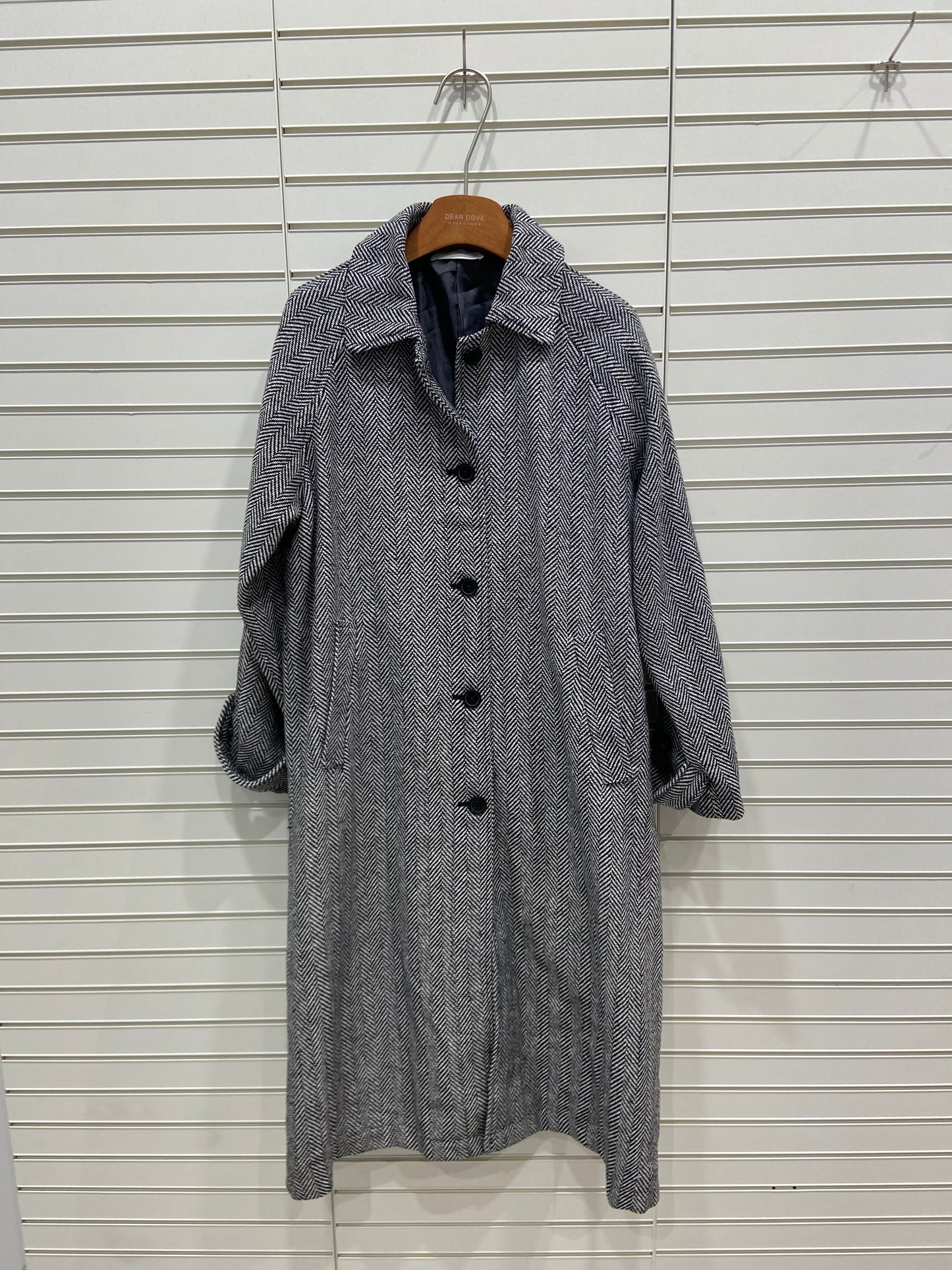 Grey Herringbone Wool Coat