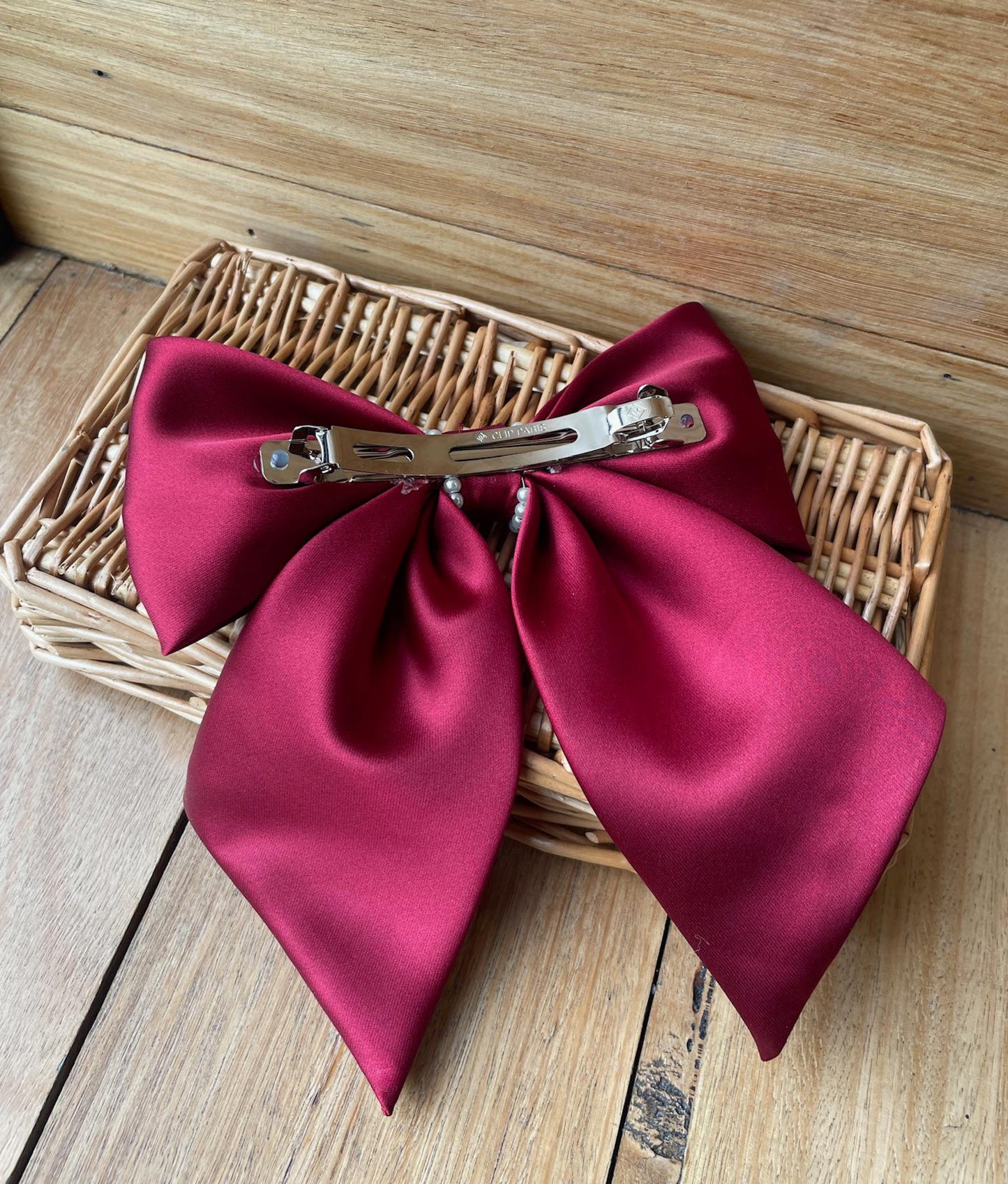 Satin Pearl Bow Clip