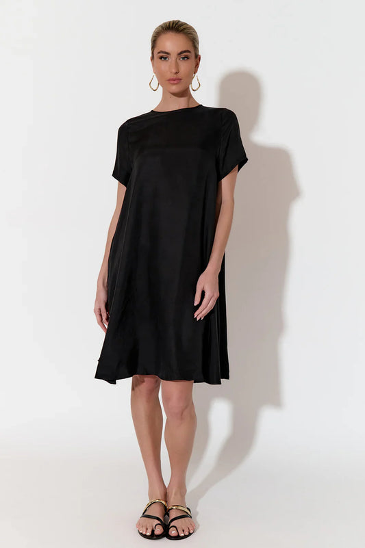 Elisa A Line Cupro Dress Black by Adorne