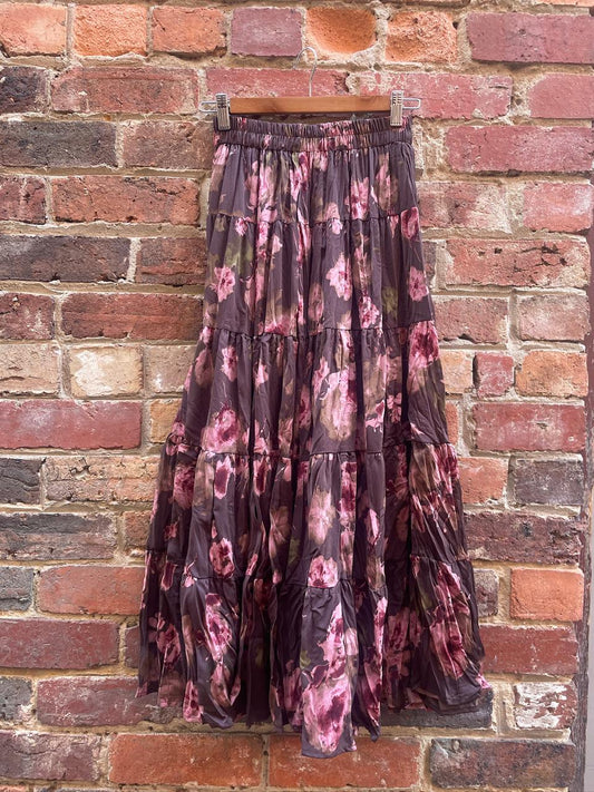 Brown Floral Maxi Skirt