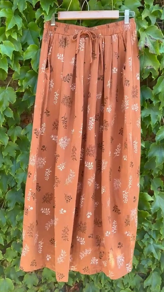 Cotton Floral Skirt - Burnt Orange