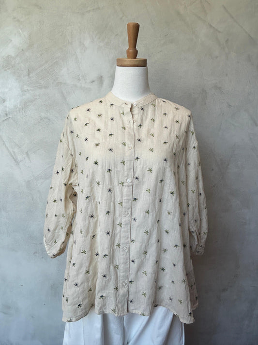 3RD RESTOCK | Embroidered Japanese Cotton Blouse - Cream