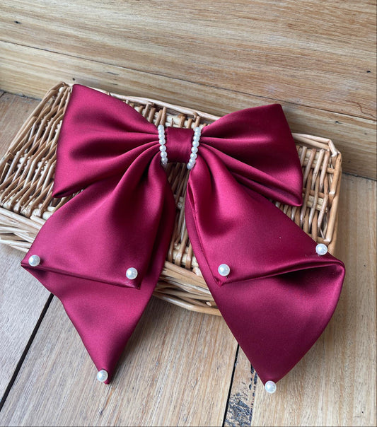 Satin Pearl Bow Clip