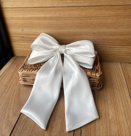 White Satin Ribbon Bow Clip