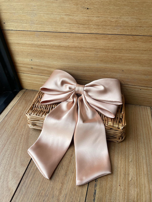 Light Beige Satin Ribbon Bow Clip