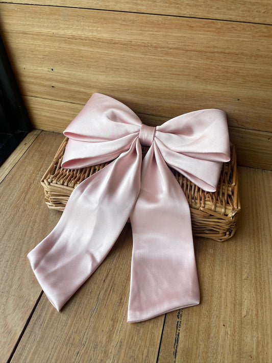 Soft Pink Satin Ribbon Bow Clip